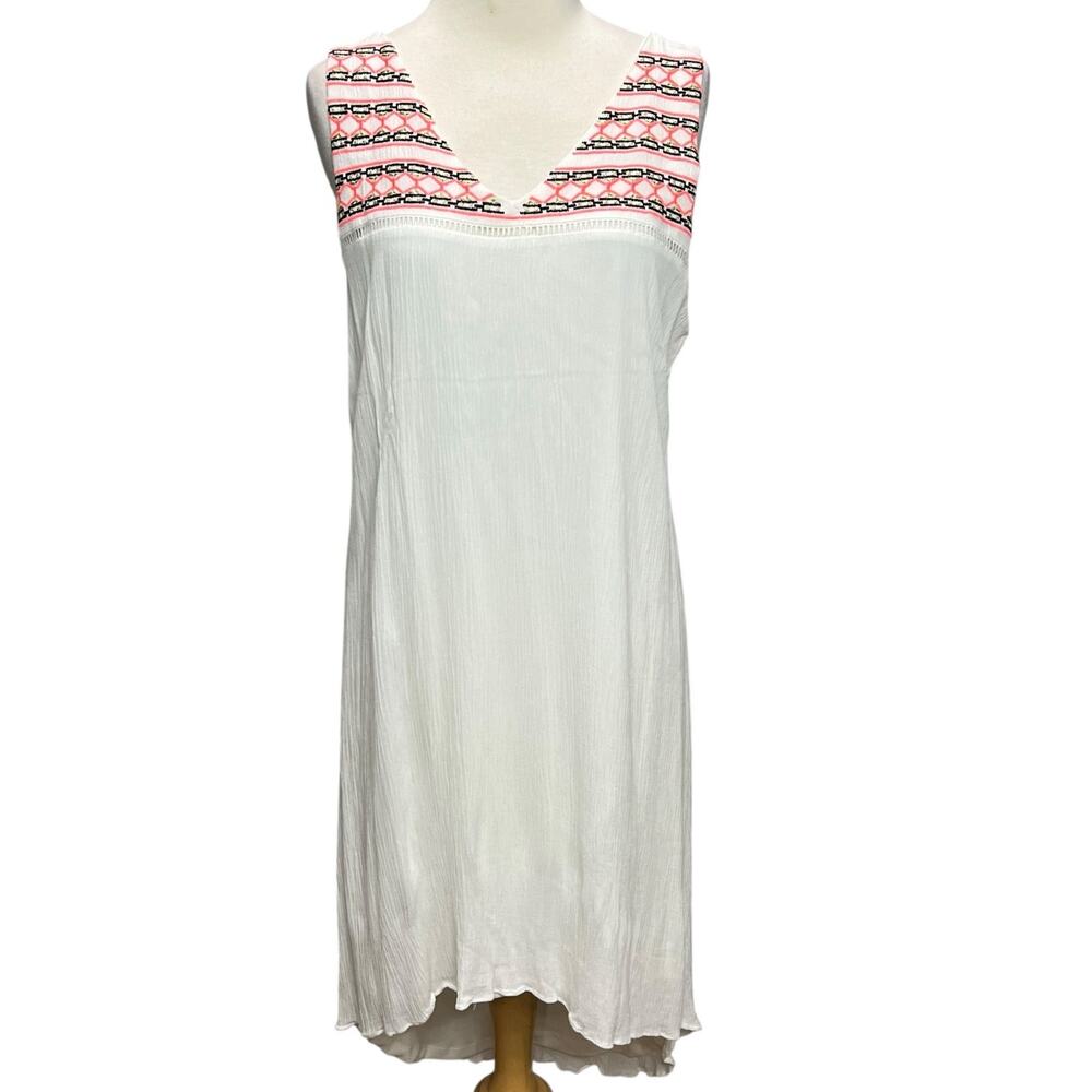 Apt 9 Tank Dress‎ Womens M White Rayon Crinkle Embroidered V Neck Hi Lo Boho